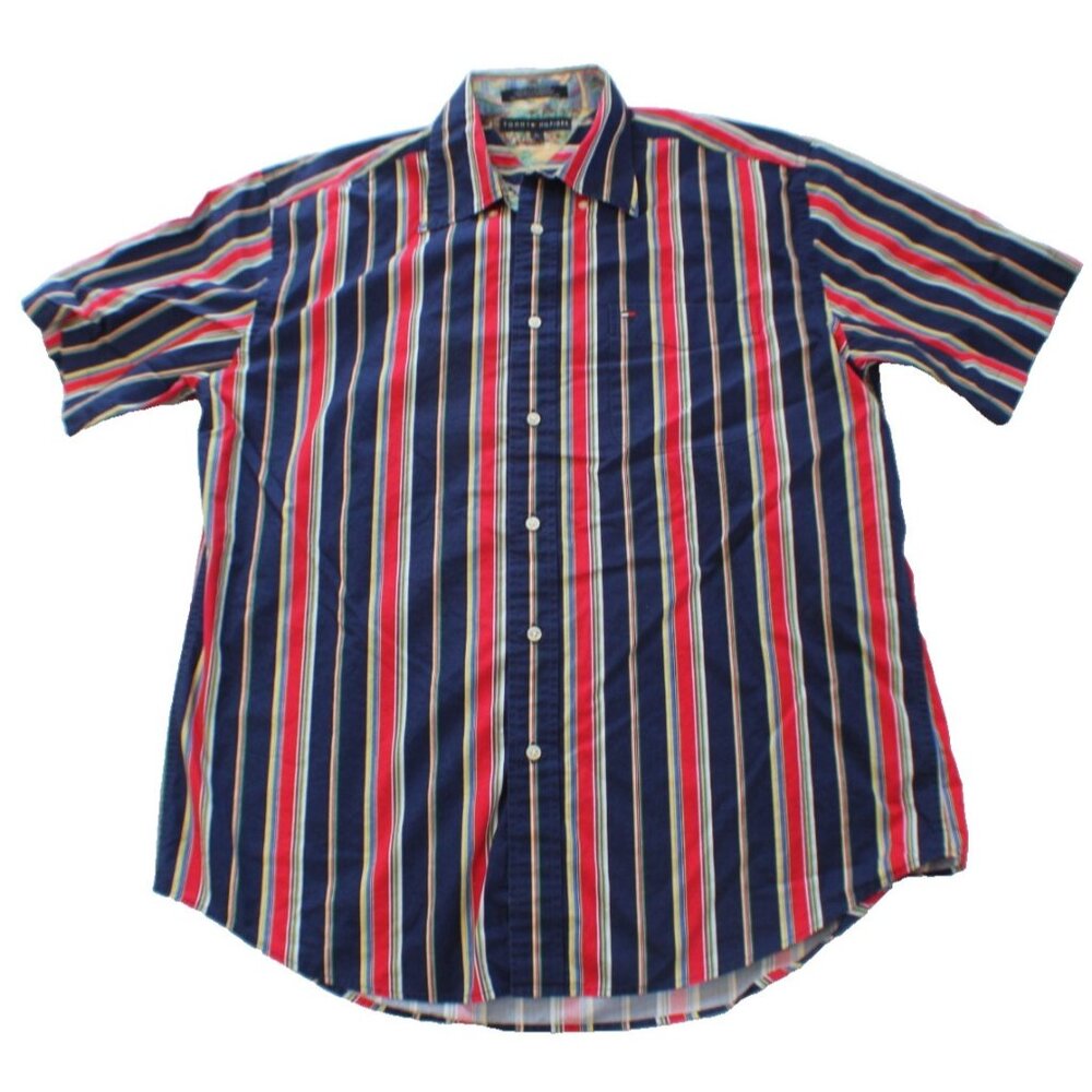 Vintage Tommy Hilfiger Striped Button Down Shirt Men's Size L Heavyweight Fabric